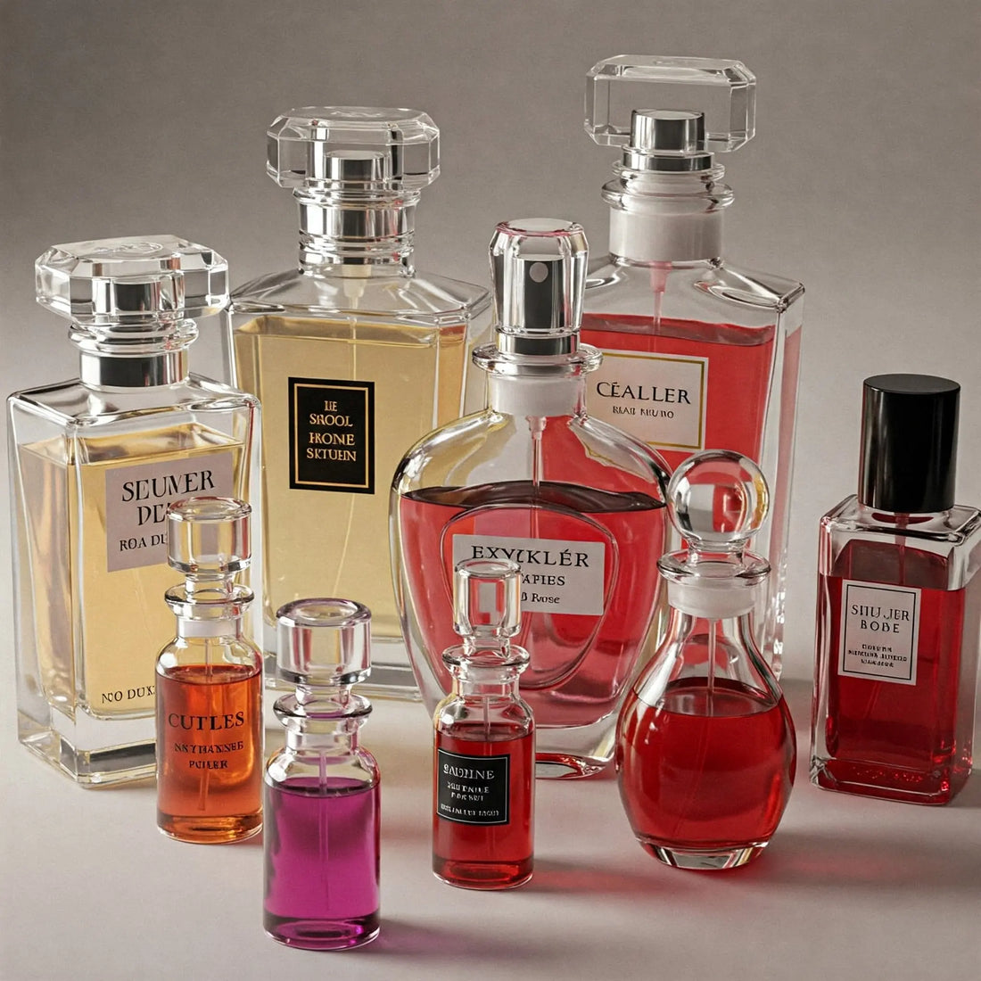 مجموعة من عبوات العطور الصغيرة المستخدمة في تقسيم العطور