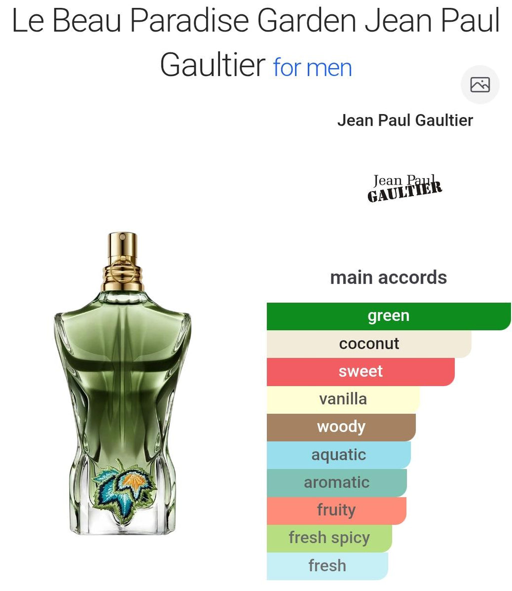 تقسيم عطر لو بو بارادايس جاردن جان بول غوتييه Le Beau Paradise Garden Jean Paul Gaultier للرجال - 5 مل / 10 مل