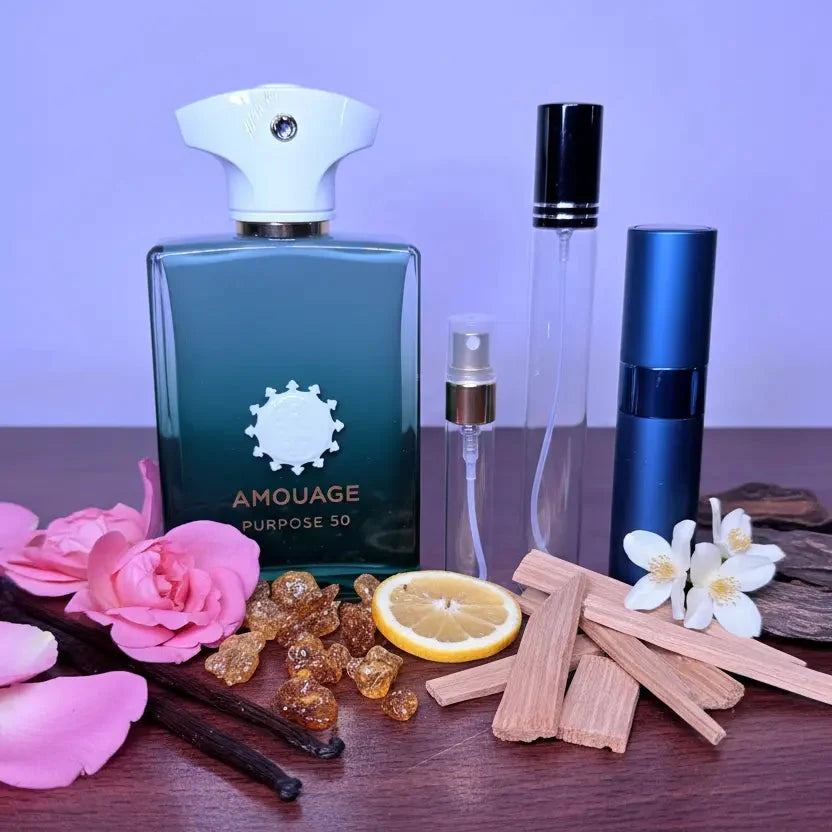 Purpose 50  Amouage Extrait greenish blue bottle- oud and aromatic fragrance 