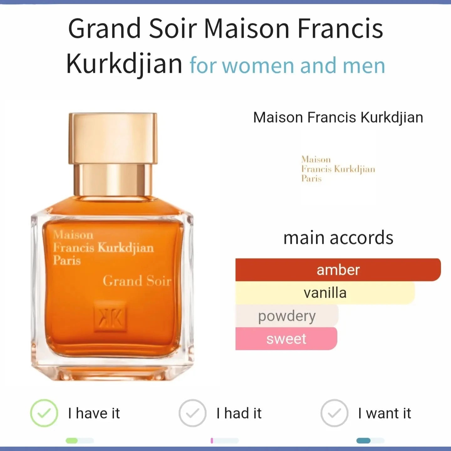 Grand Soir MFK - available in 5ml, 10ml decants unisex