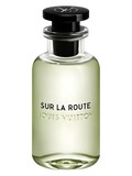 Louis Vuitton Sur La Route perfume bottle with a clear glass body showing pale yellow-green liquid, a black cap, and black lettering on a white background.
Louis Vuitton Sur la Route decant 5ML, 10ML - citrus and fresh-1 fragrance - for men