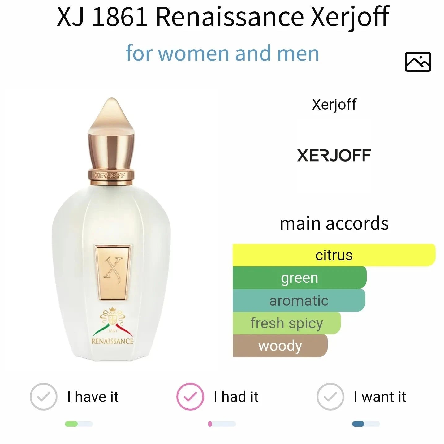 Xj Renaissance Xerjoff - citrus and green fragrance